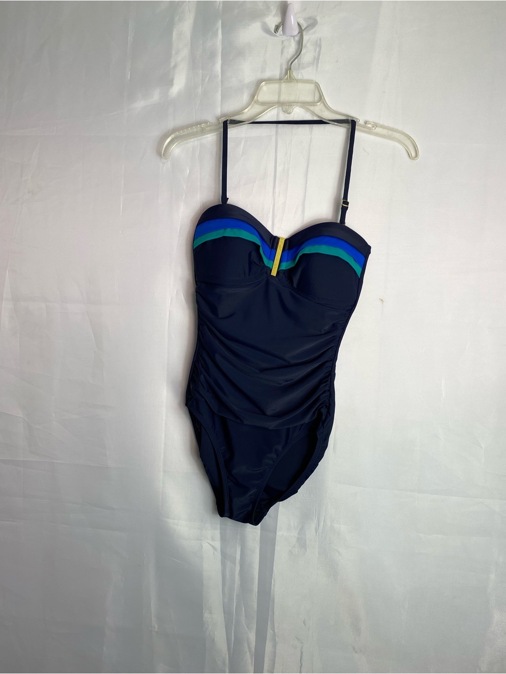 Navy One-Piece Swimsuit with Teal & Aqua Stripe Accents